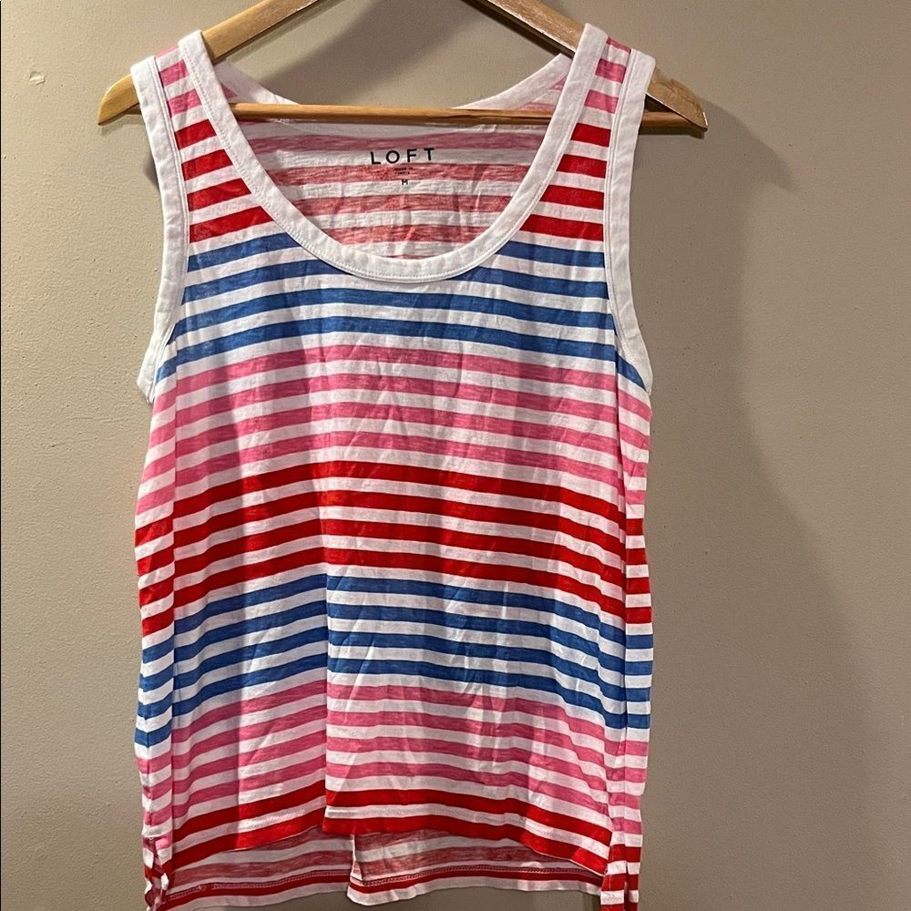 LOFT Red, Pink, and Blue Striped Tank Top